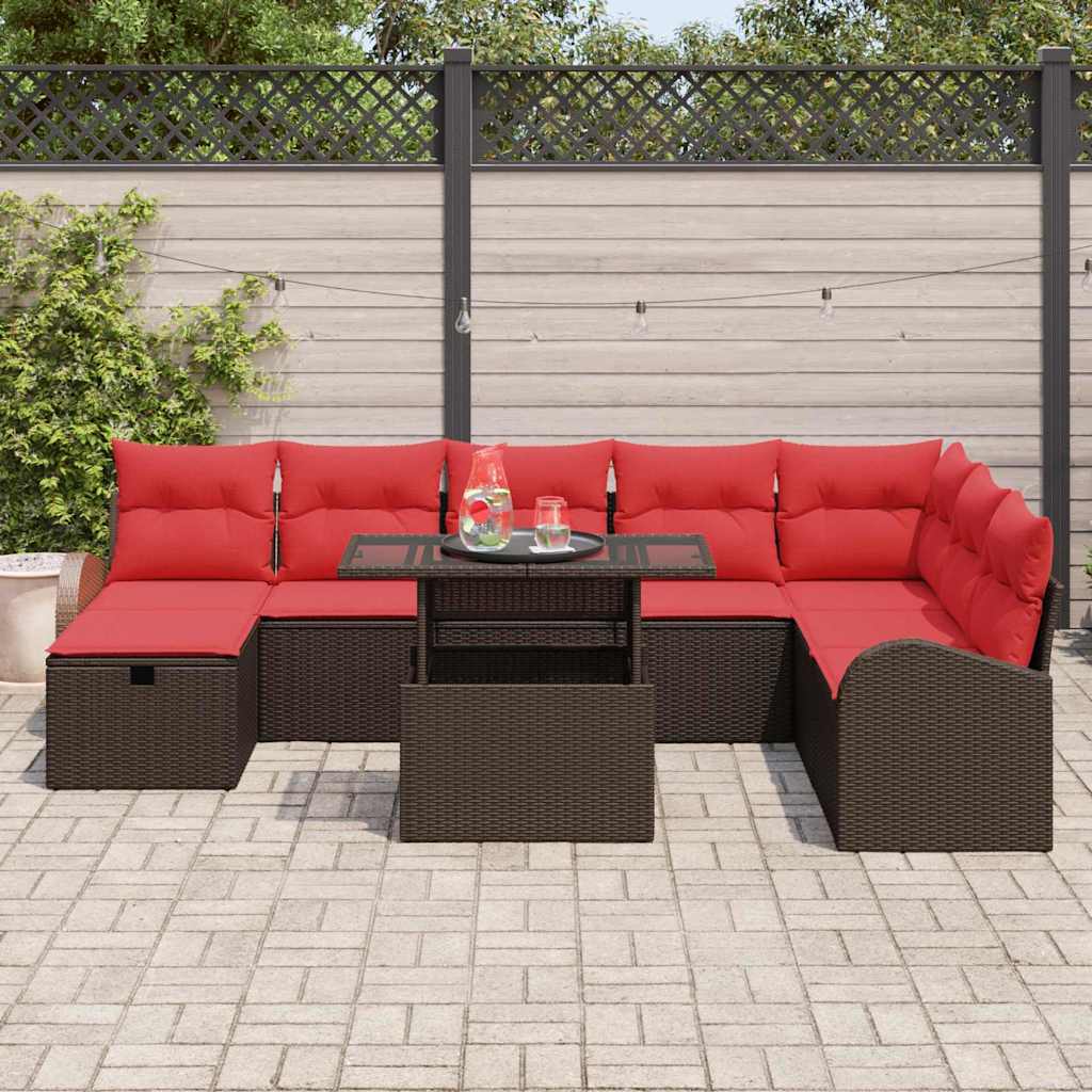 vidaXL Garden Sofa Set with Cushion and Storage 9 pcs Brown Poly Rattan