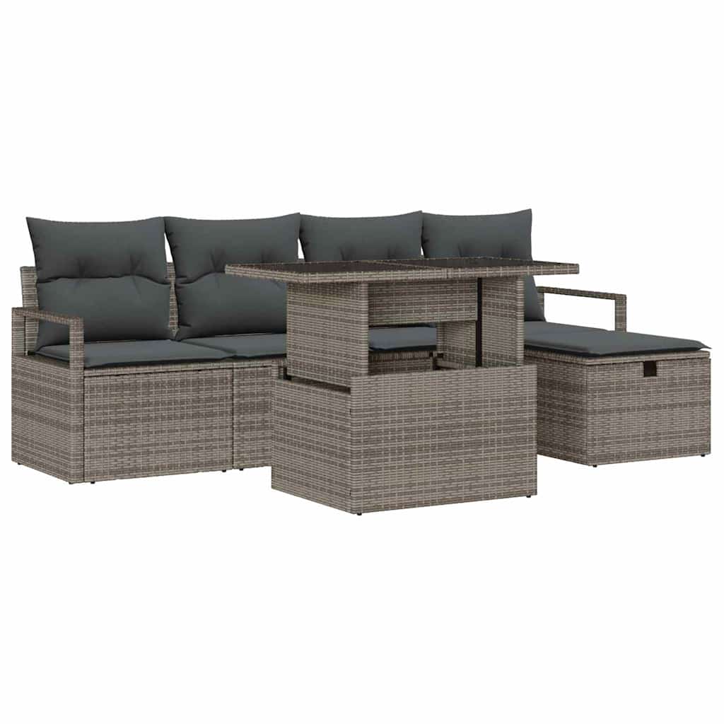 vidaXL Tuinbank Set met kussen met opslag 6 pcs Zwart Poly rattan