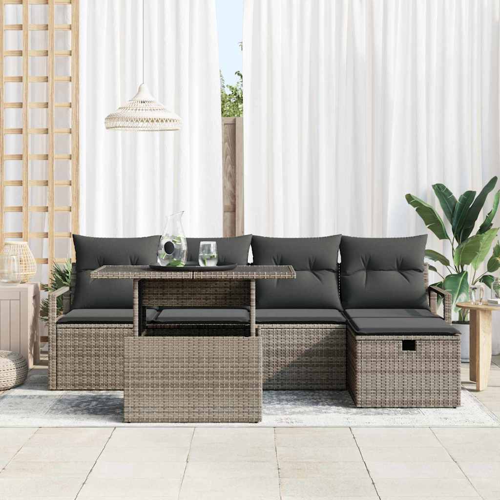 vidaXL Tuinbank Set met kussen met opslag 6 pcs Zwart Poly rattan