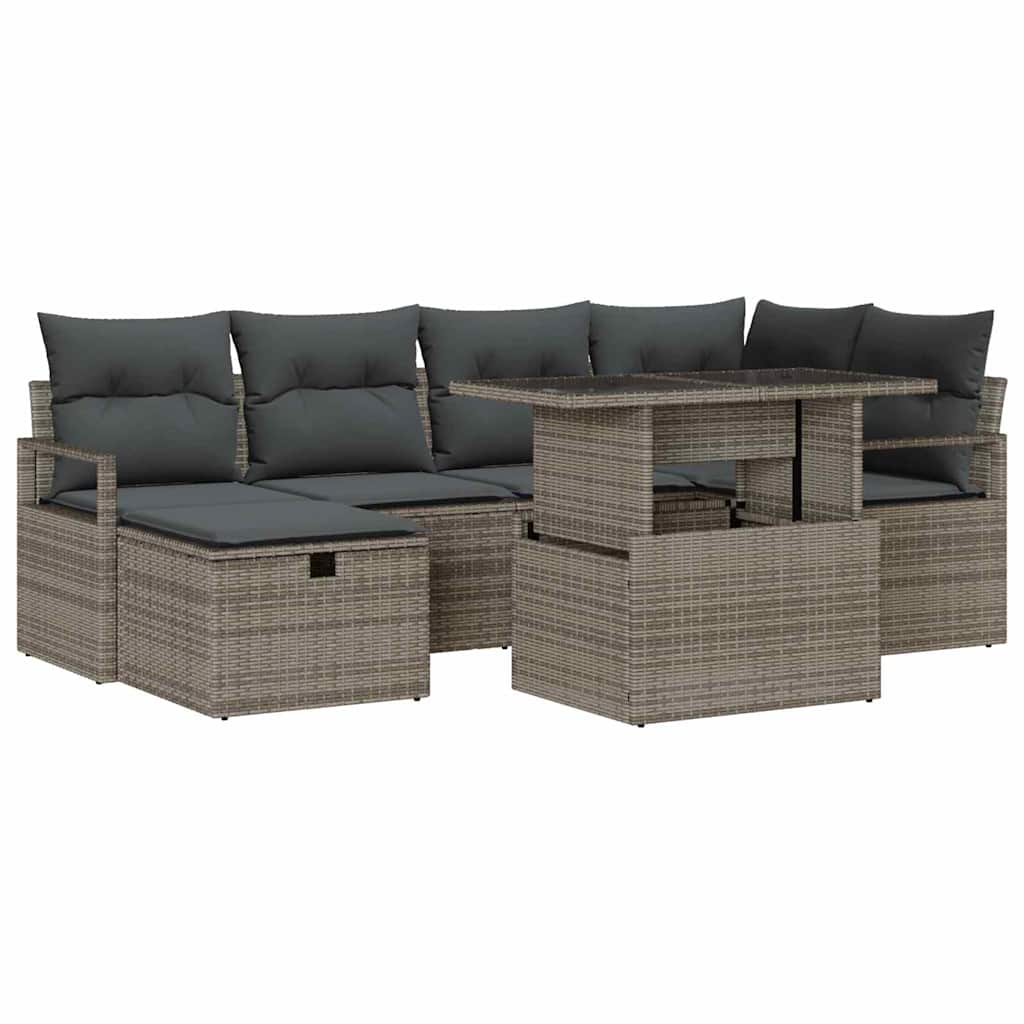 vidaXL Garden Sofa Set with Cushion and Storage 7 pcs Black Poly Rattan