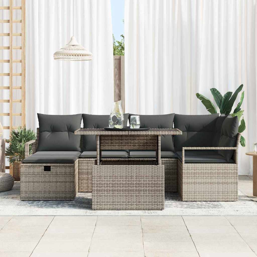 vidaXL Garden Sofa Set with Cushion and Storage 7 pcs Black Poly Rattan