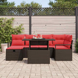 vidaXL Tuinbank Set met kussen met opslag 7 pcs Bruin Poly rattan