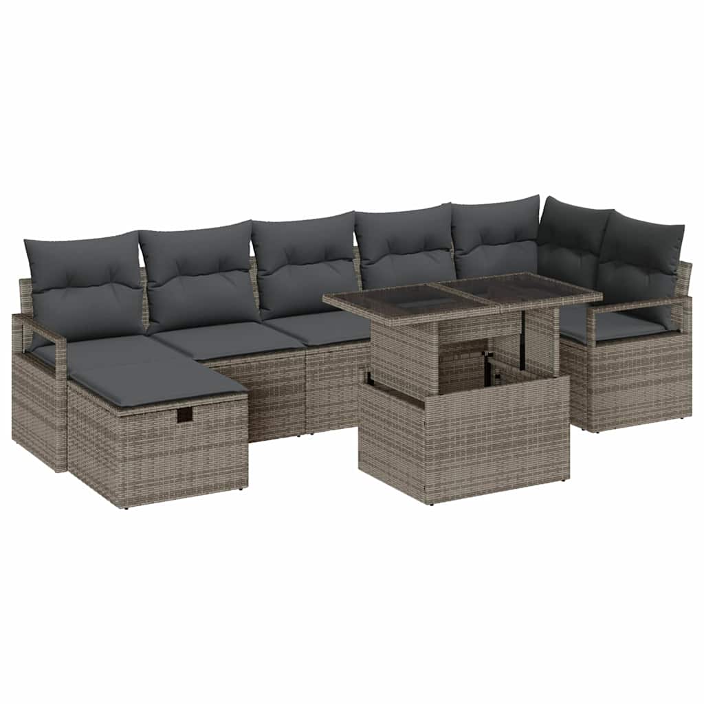 vidaXL Tuinbank Set met kussen met opslag 8 pcs Zwart Poly rattan