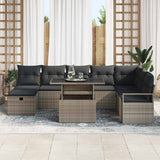 vidaXL Tuinbank Set met kussen met opslag 9 pcs Zwart Poly rattan