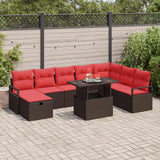 vidaXL Garden Lounge Set with Cushion and Storage 9 Pieces Brown Poly Rattan