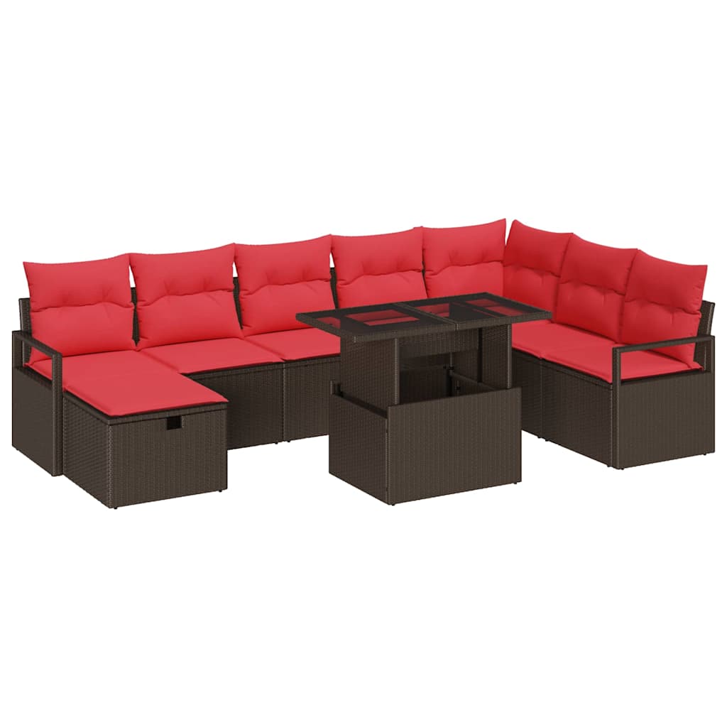 vidaXL Garden Lounge Set with Cushion and Storage 9 Pieces Brown Poly Rattan
