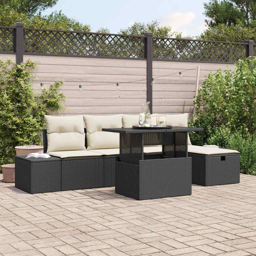vidaXL Tuinbank Set 6 pcs Zwart poly rattan