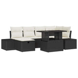 vidaXL Garden Lounge Set 7 Pieces Black Poly Rattan