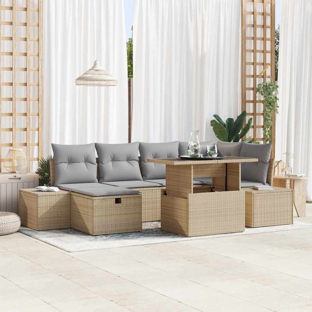 vidaXL Garden Lounge Set 7 Pieces Black Poly Rattan