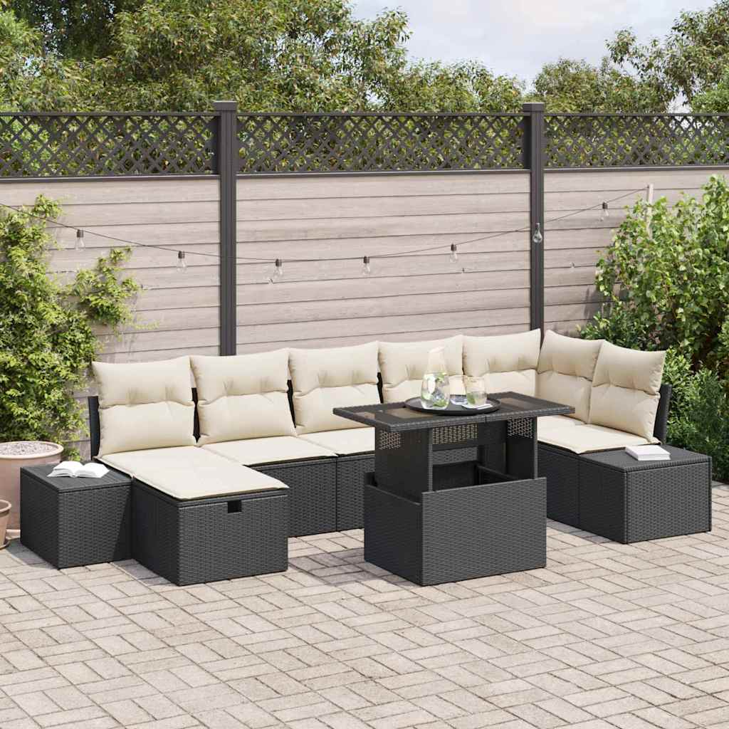 vidaXL Tuinbank Set 8 pcs Zwart poly rattan