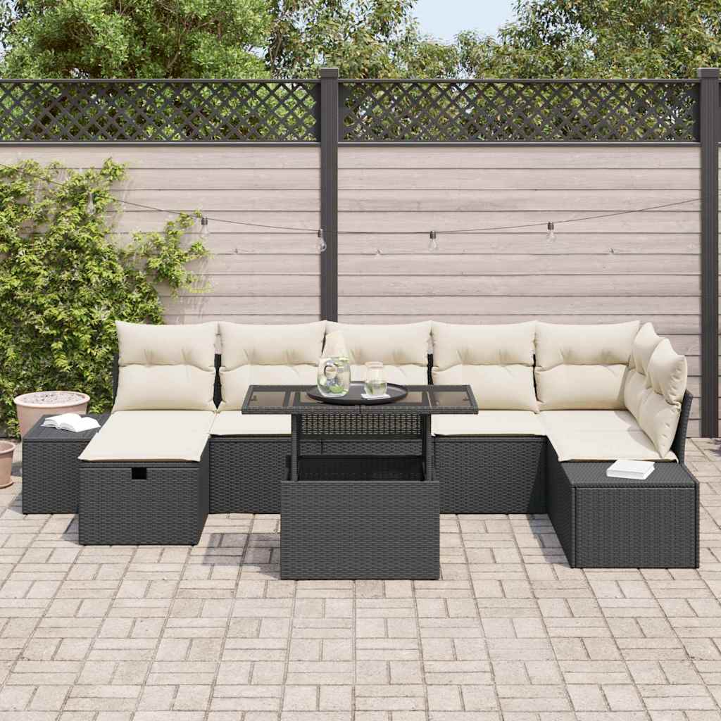 vidaXL Tuinbank Set 8 pcs Zwart poly rattan