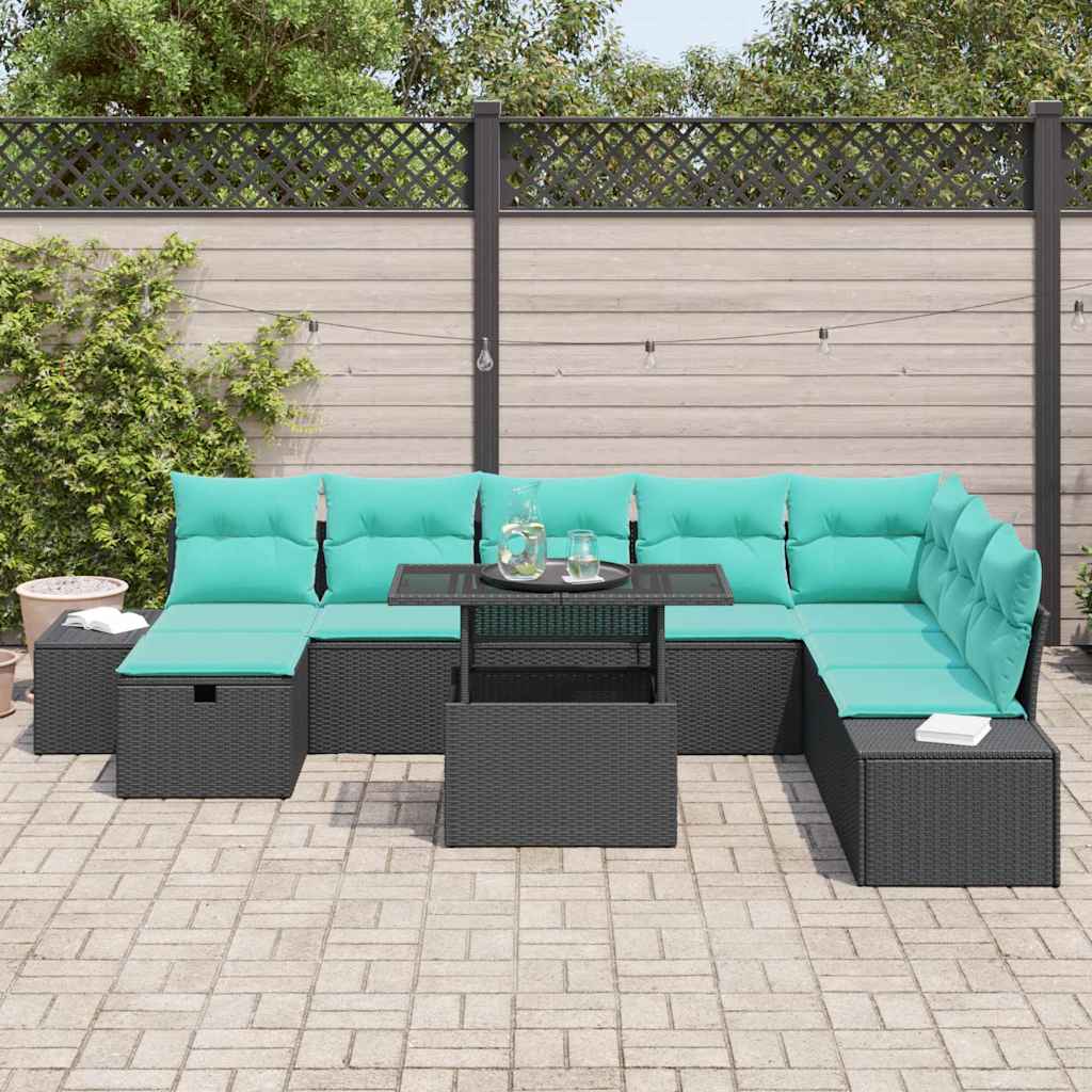 vidaXL Garden Lounge Set 9 pcs Brown poly rattan