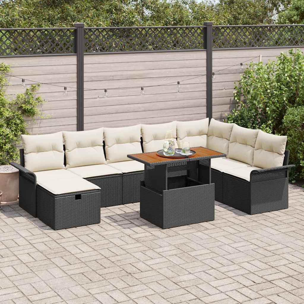 vidaXL Garden Lounge Set 9 pcs Black poly rattan
