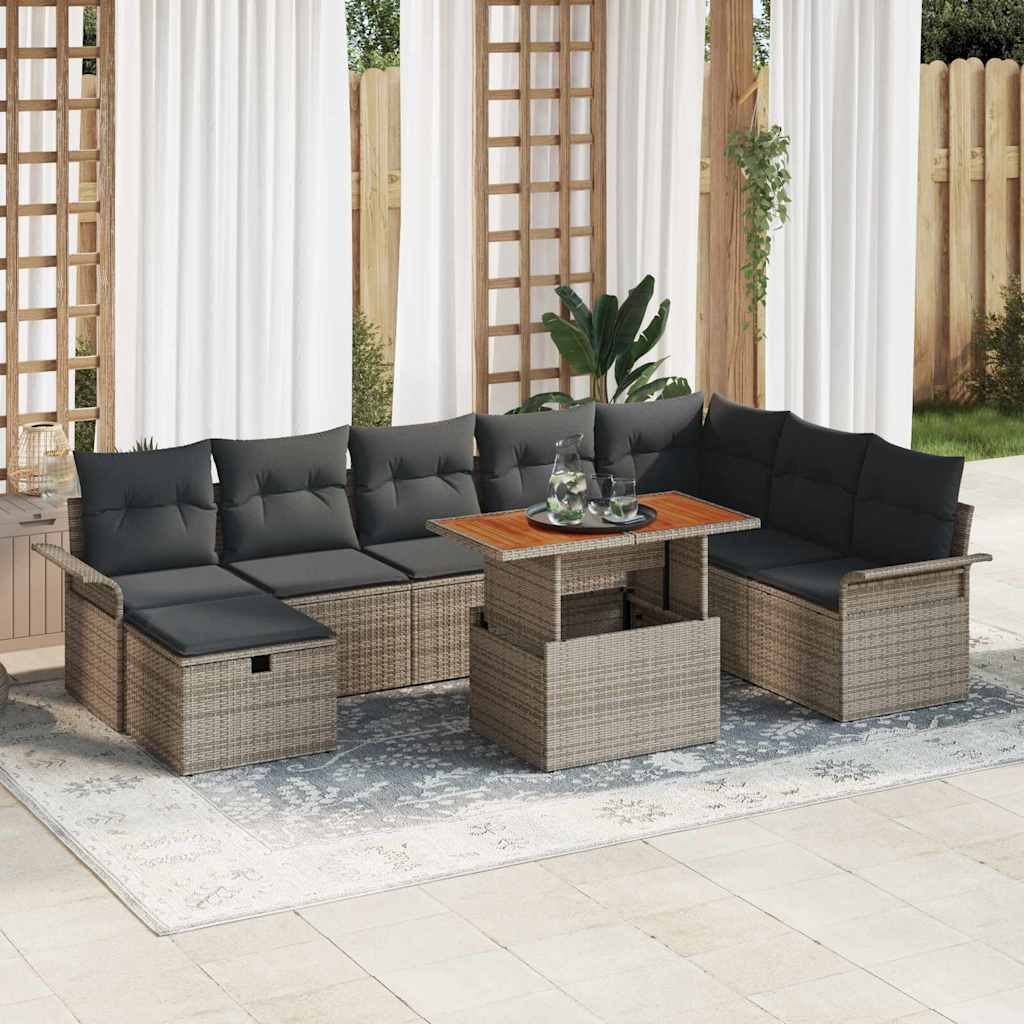 vidaXL Garden Lounge Set 9 pcs Black poly rattan