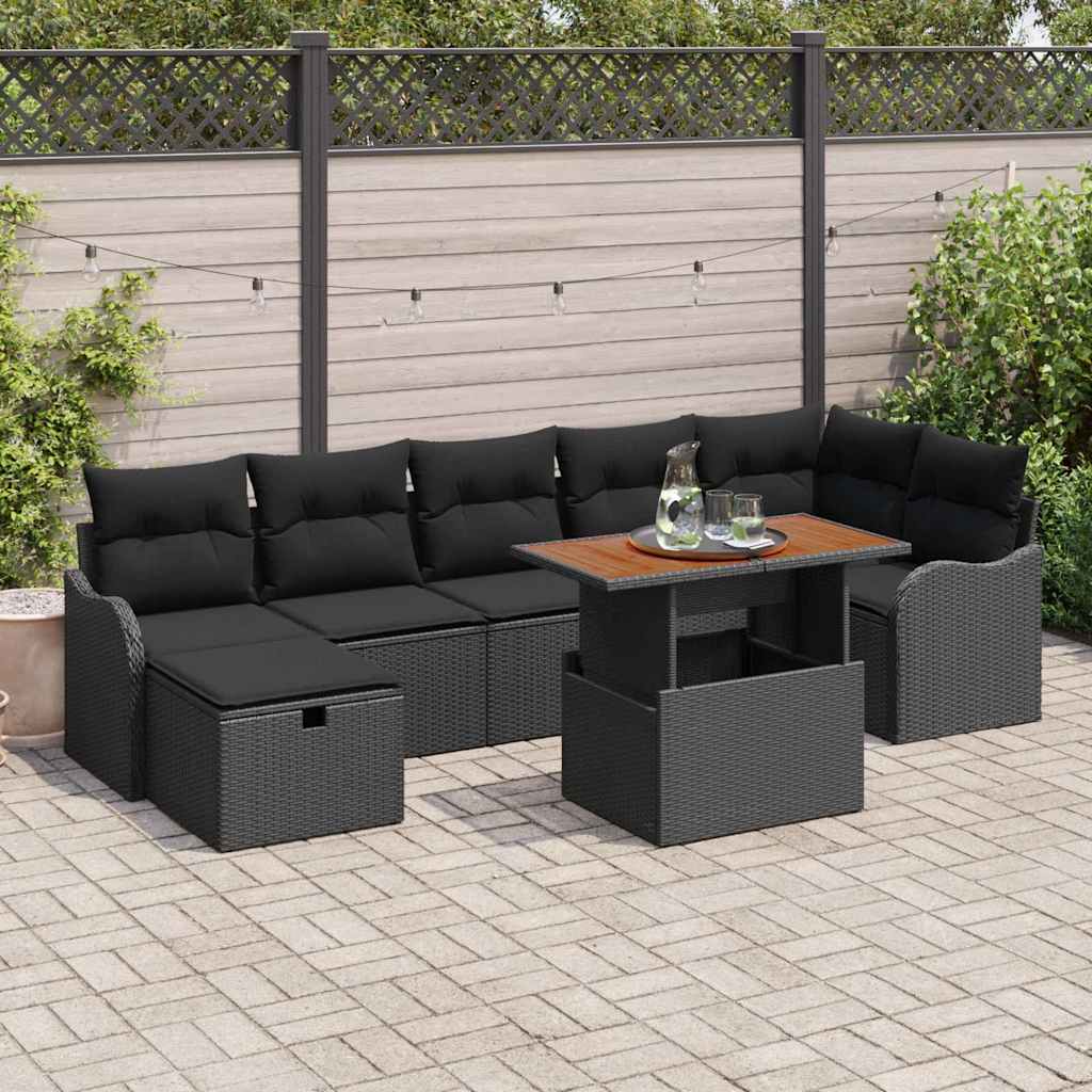 vidaXL Tuinbank Set met opslag 8 pcs Zwart Poly rattan