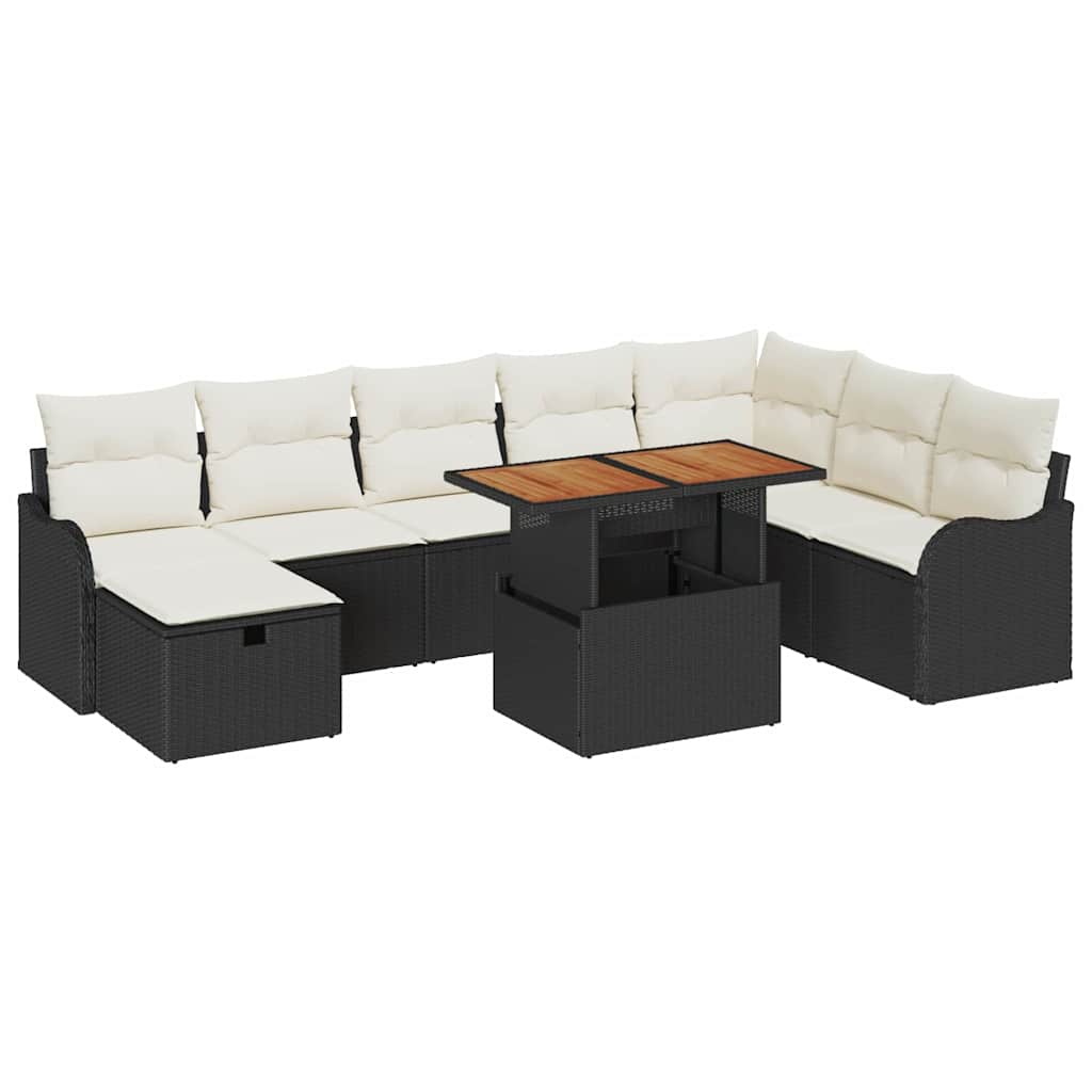 vidaXL Tuinbank Set 9 pcs Zwart poly rattan