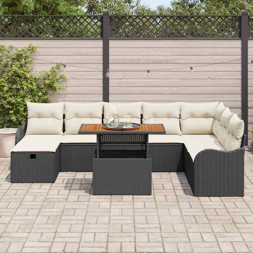 vidaXL Tuinbank Set 9 pcs Zwart poly rattan