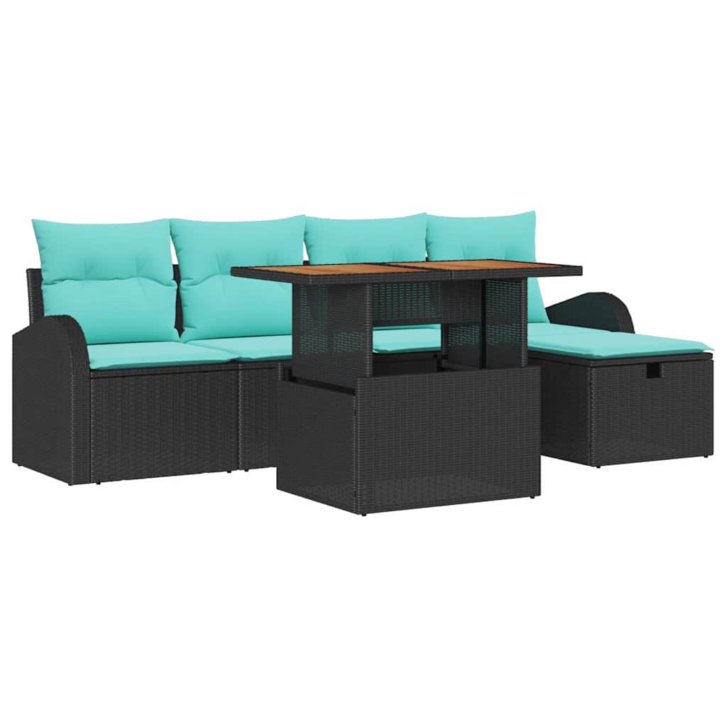 vidaXL Tuinbank Set 6 pcs Zwart poly rattan