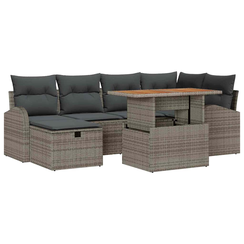 vidaXL Tuinbank Set 7 pcs Grijs poly rattan