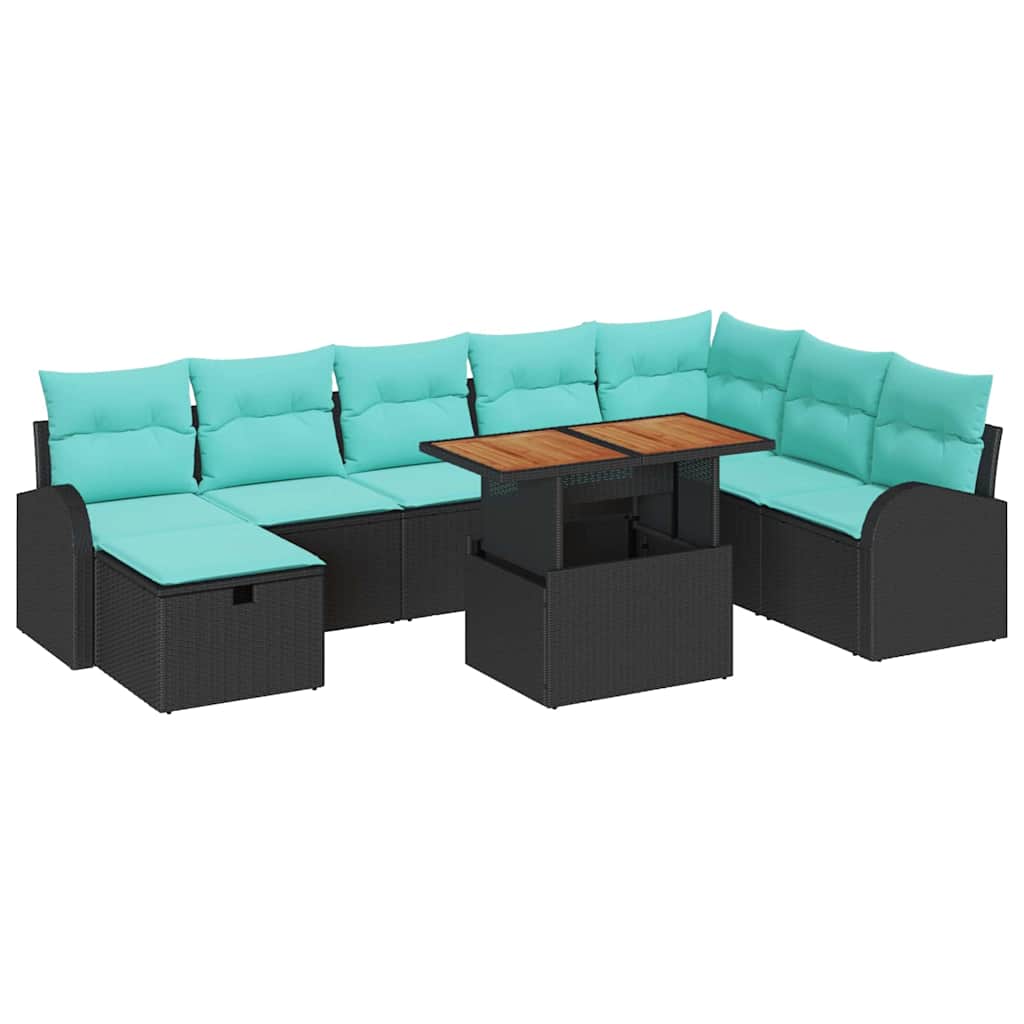 vidaXL Tuinbank Set 9 pcs Zwart poly rattan