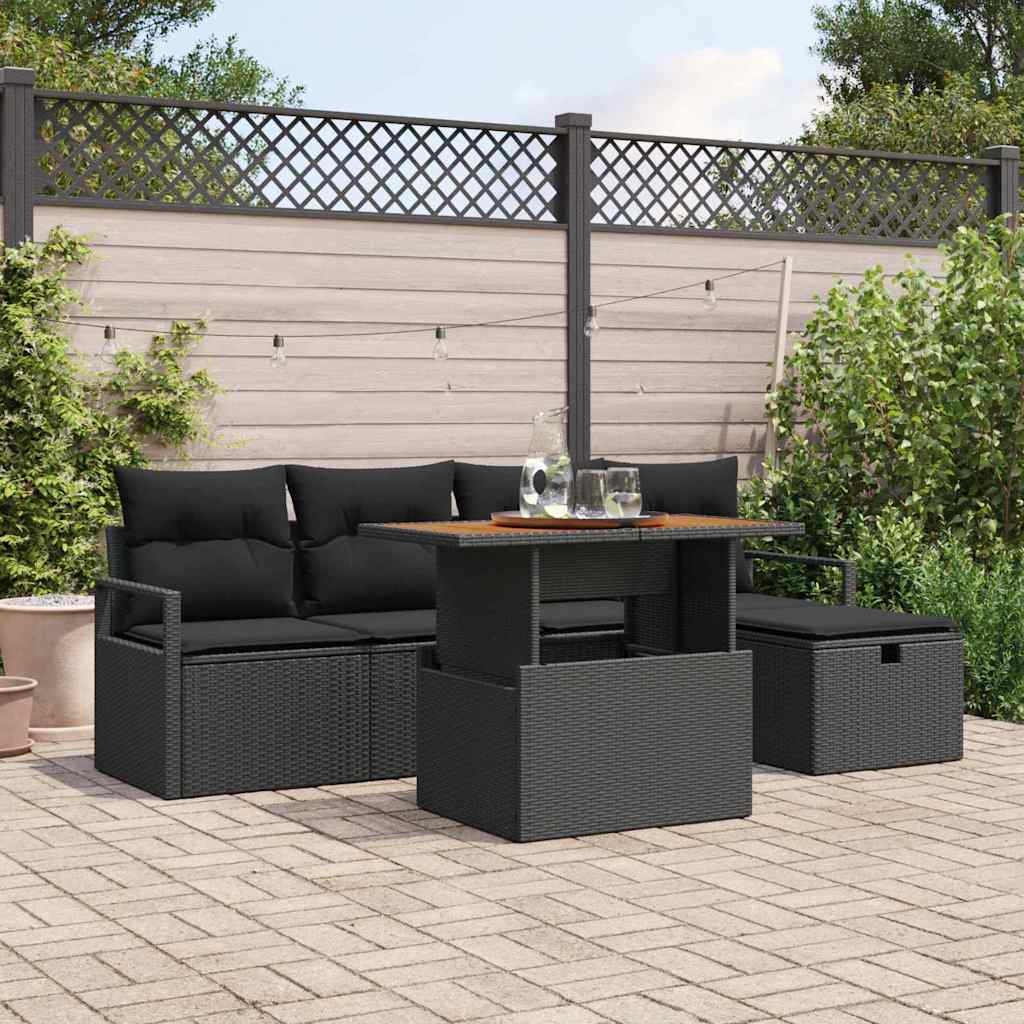 vidaXL Garden Sofa Set 6 pcs Black poly rattan