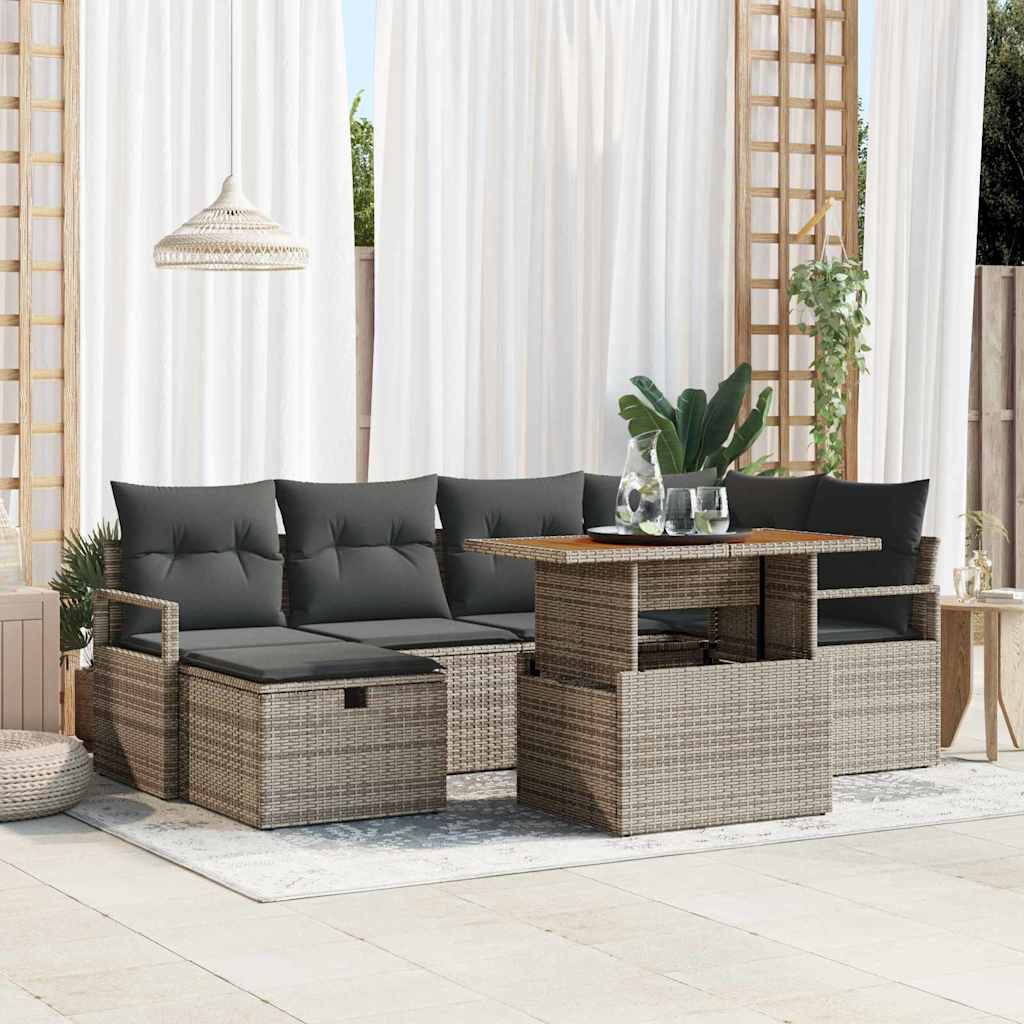 vidaXL Garden Sofa Set 7 pcs Black poly rattan