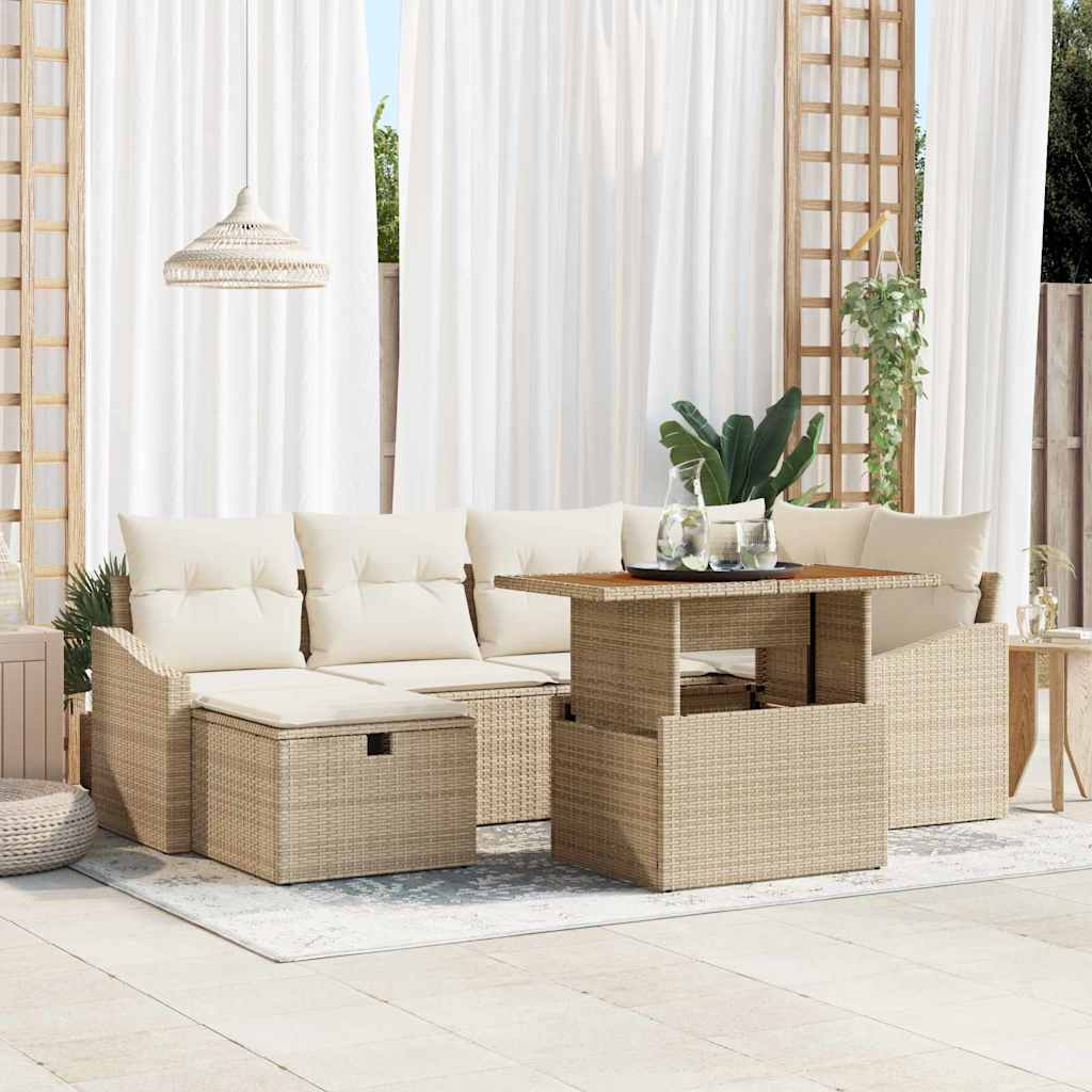 vidaXL Garden Sofa Set 7 pcs Black poly rattan