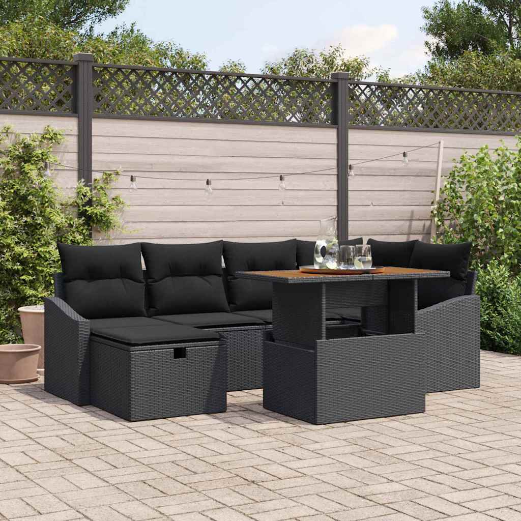 vidaXL Garden Sofa Set 7 pcs Black poly rattan