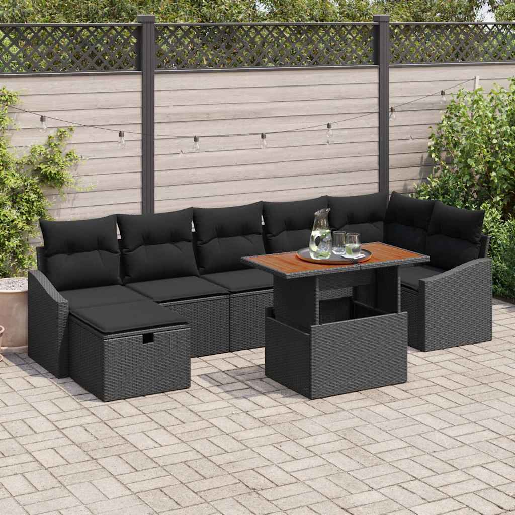 vidaXL Garden Sofa Set 8 Pieces Black Poly Rattan