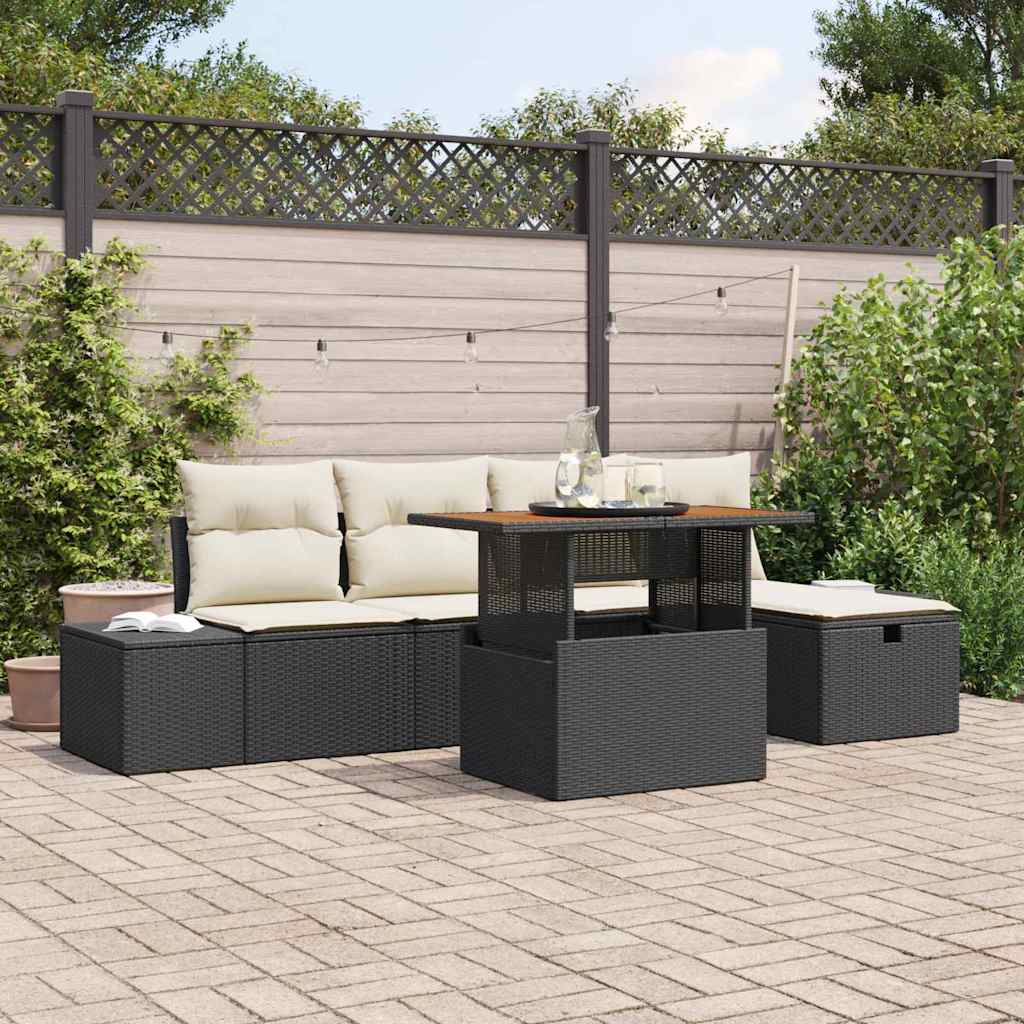 vidaXL Tuinbank Set 6 pcs Zwart poly rattan