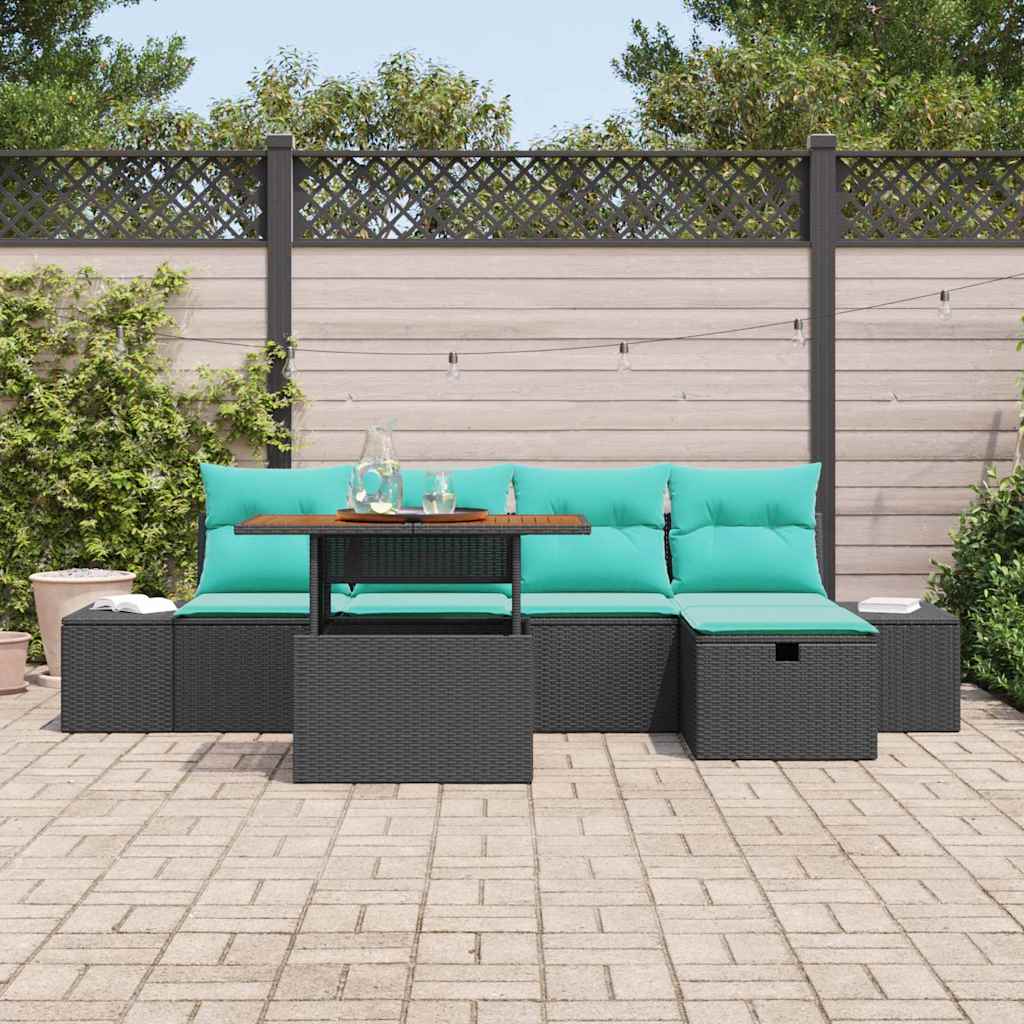 vidaXL Garden Bench Set 6 pcs Black poly rattan