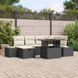 vidaXL Tuinbank Set 7 pcs Zwart poly rattan