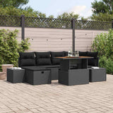 vidaXL Tuinbank Set 7 pcs Zwart poly rattan