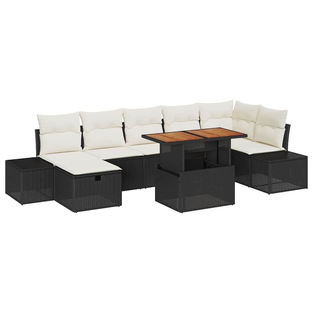 vidaXL Tuinbank Set 8 pcs Zwart poly rattan