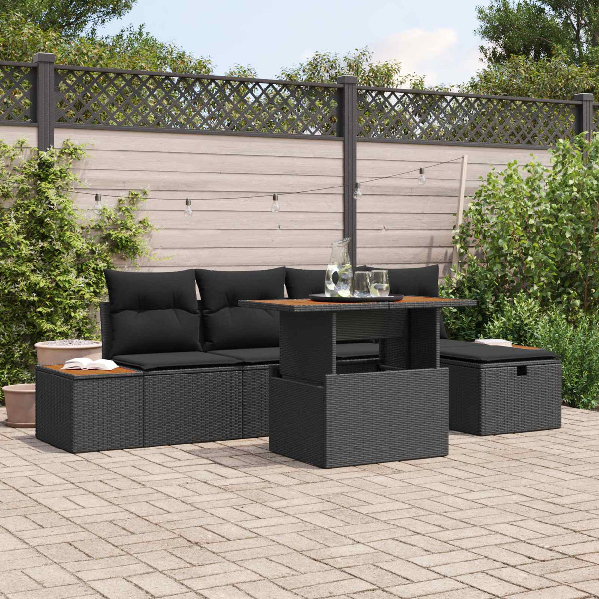vidaXL Garden Bench Set 6 pcs Black poly rattan