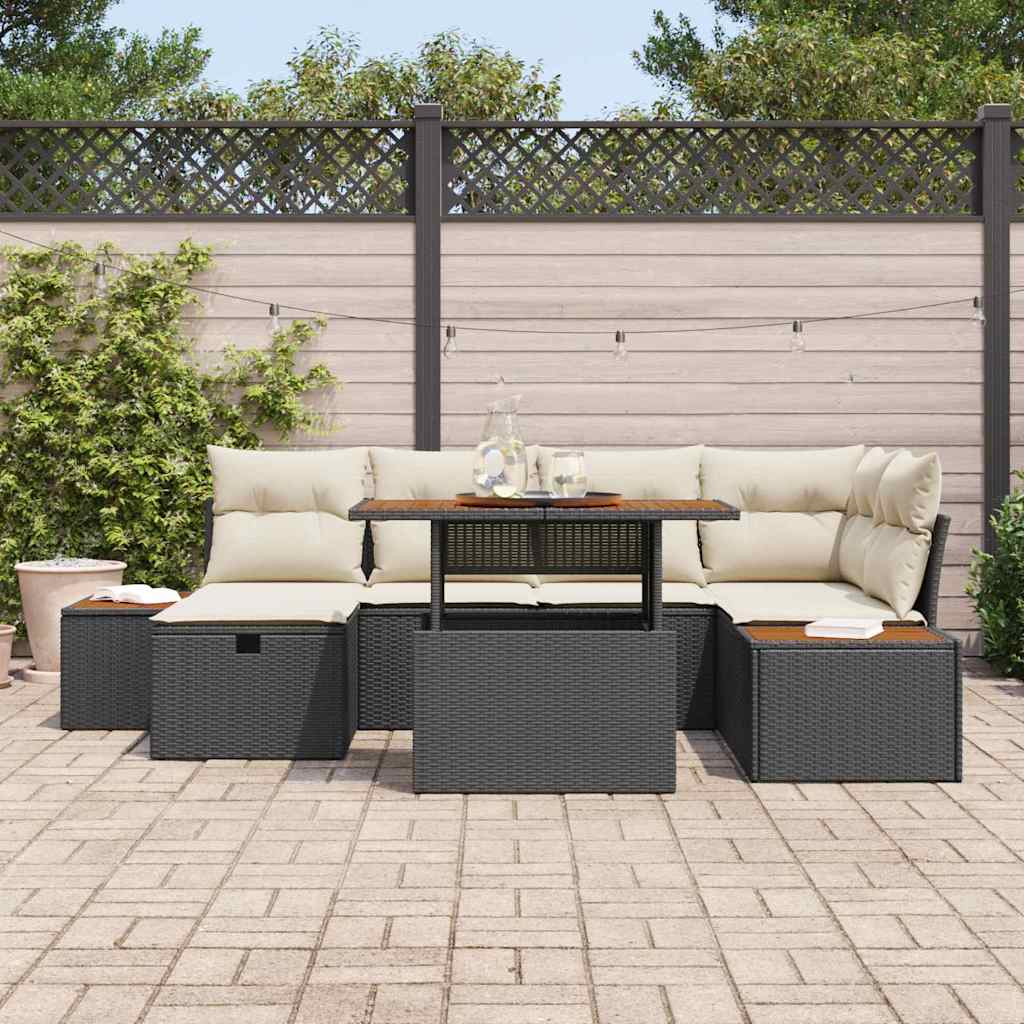vidaXL Tuinbank Set 7 pcs Zwart poly rattan