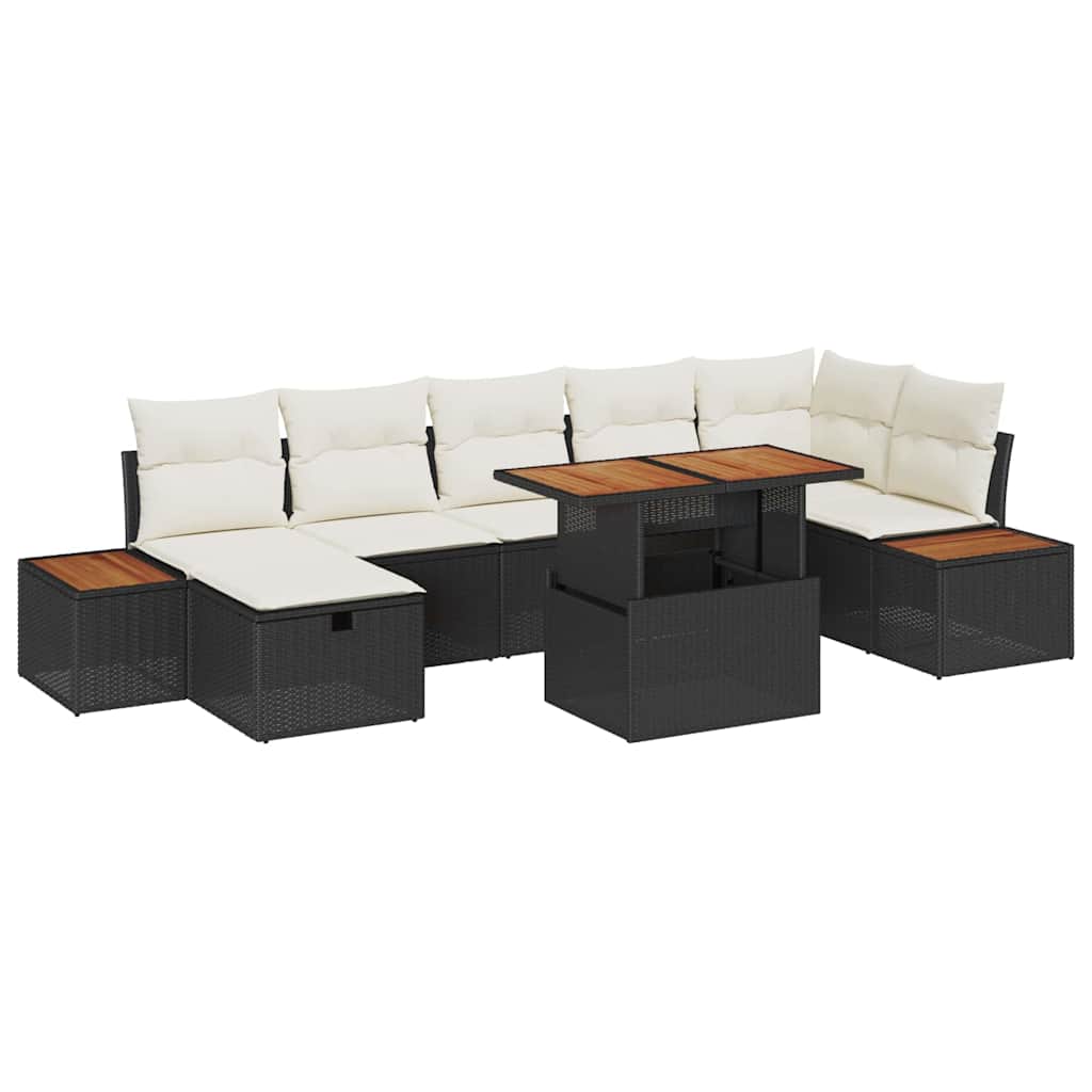 vidaXL Garden Bench Set 8 pcs Black Poly Rattan