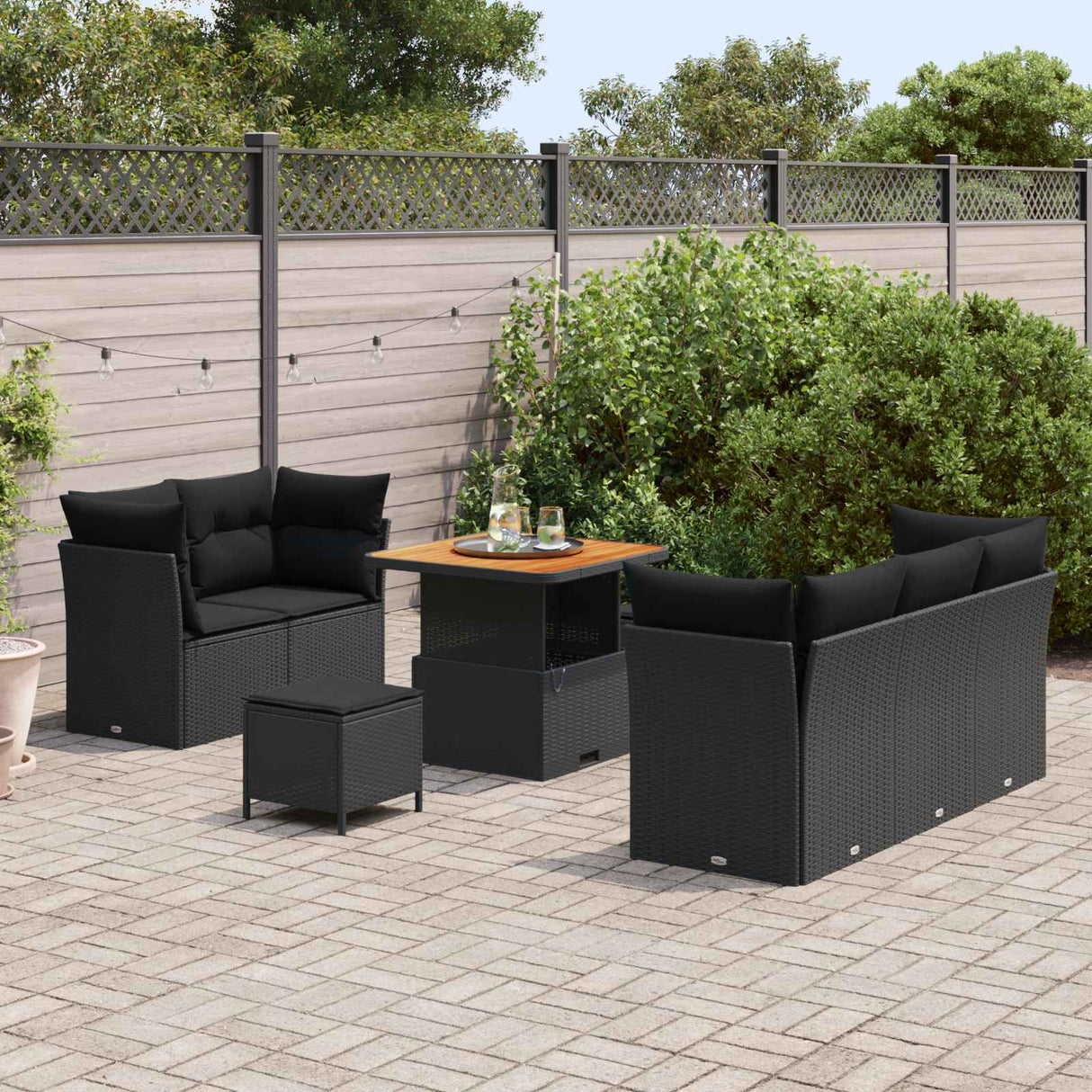 vidaXL Tuinbank Set 8 pcs Zwart poly rattan
