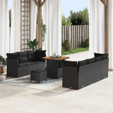 vidaXL Tuinbank Set 10 pcs Zwart poly rattan