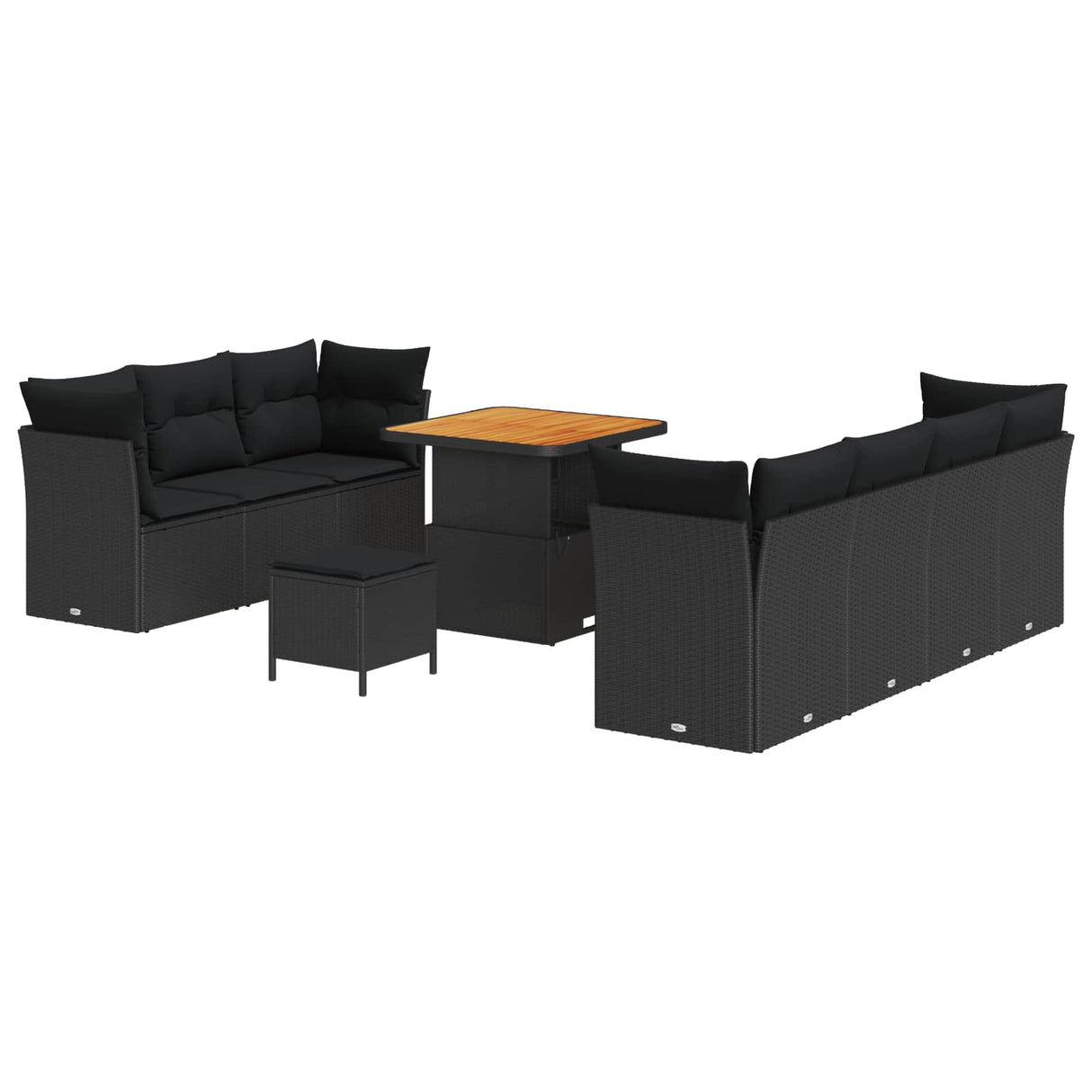 vidaXL Tuinbank Set 10 pcs Zwart poly rattan