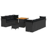vidaXL Tuinbank Set 10 pcs Zwart poly rattan