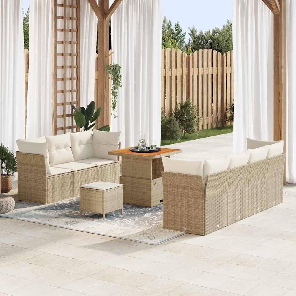 vidaXL Tuinbank Set 10 pcs Zwart poly rattan