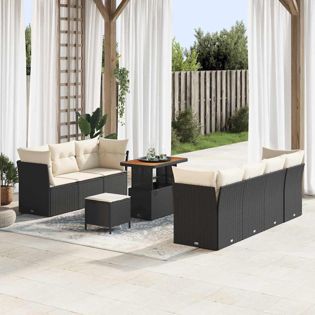 vidaXL Tuinbank Set 10 pcs Zwart poly rattan