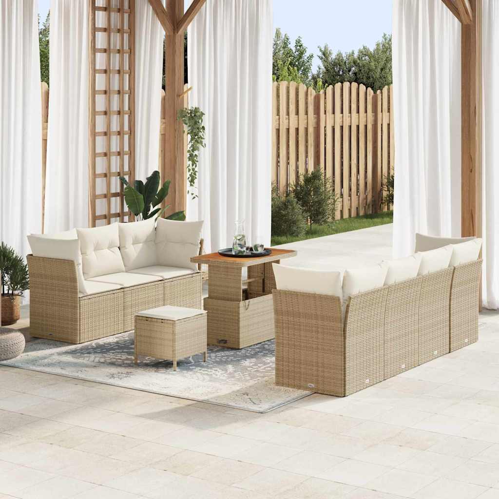 vidaXL Tuinbank Set 10 pcs Zwart poly rattan