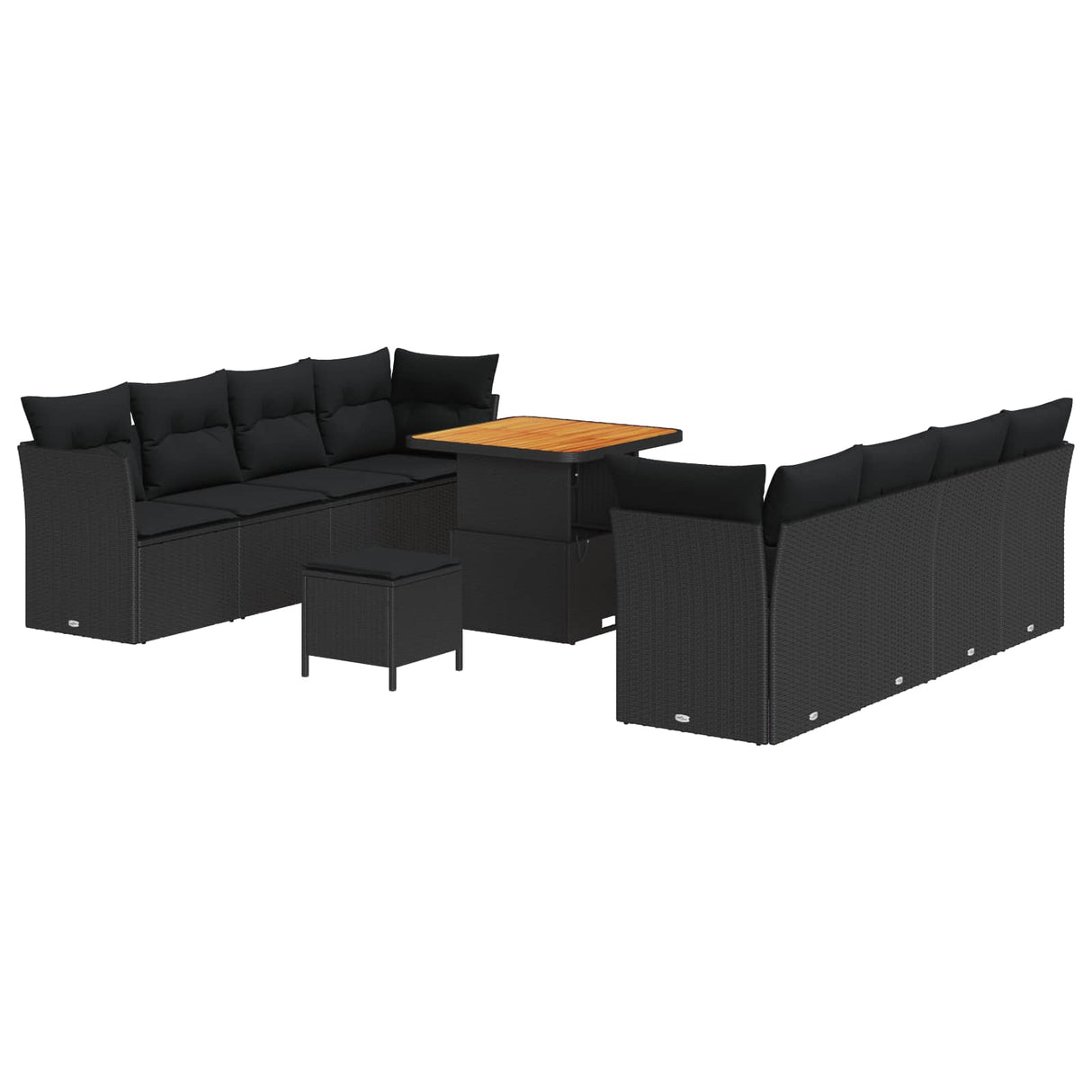 vidaXL Tuinbank Set 11 pcs Zwart poly rattan