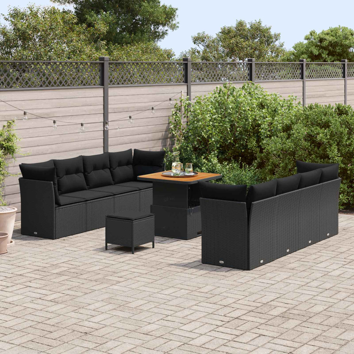 vidaXL Tuinbank Set 11 pcs Zwart poly rattan