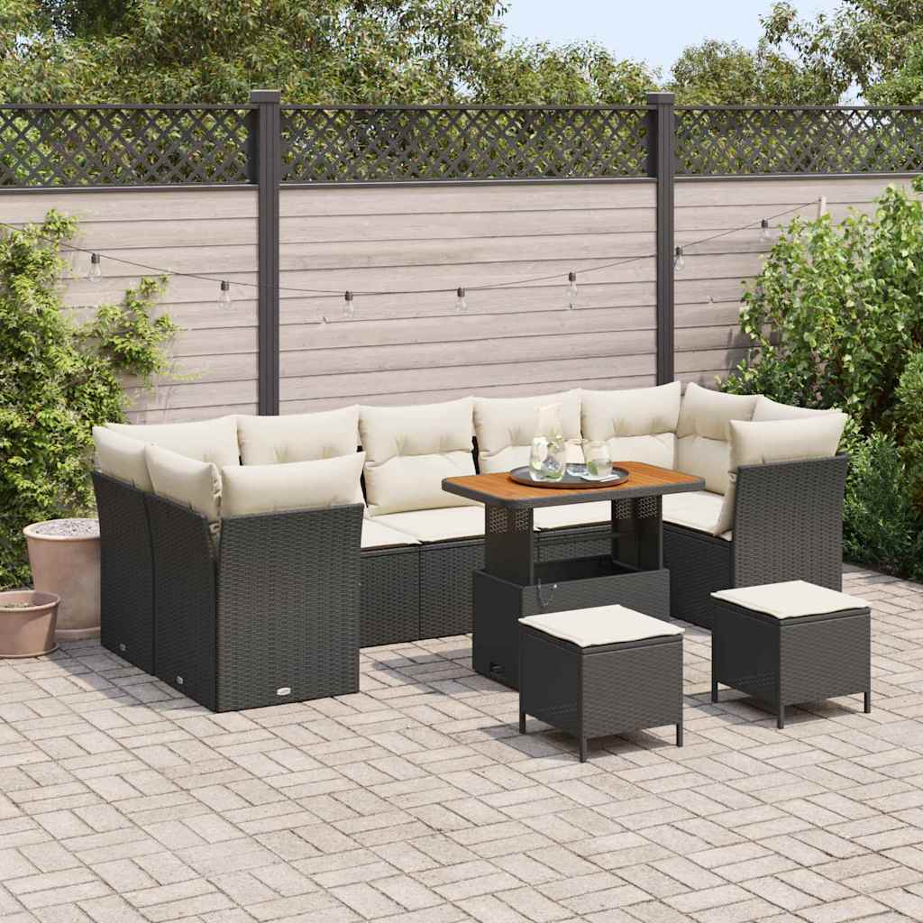 vidaXL Tuinbank Set 10 pcs Zwart poly rattan