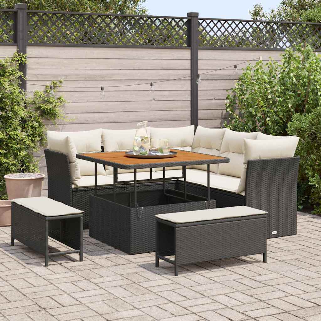 vidaXL Tuinbank Set 8 pcs Zwart poly rattan