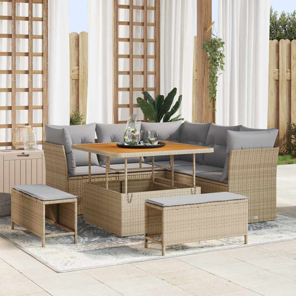 vidaXL Tuinbank Set 8 pcs Zwart poly rattan