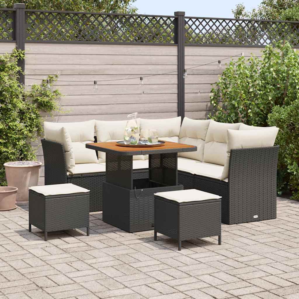 vidaXL Tuinbank Set 8 pcs Zwart poly rattan